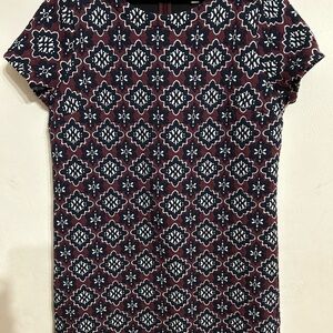 LOFT Burgundy and Navy Floral Dress Size 14 Zipper